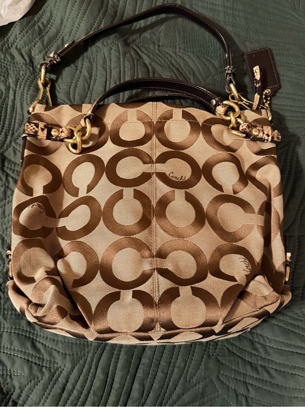 Coach Brown Signature Canvas Shoulder Bag with Gold Hardware